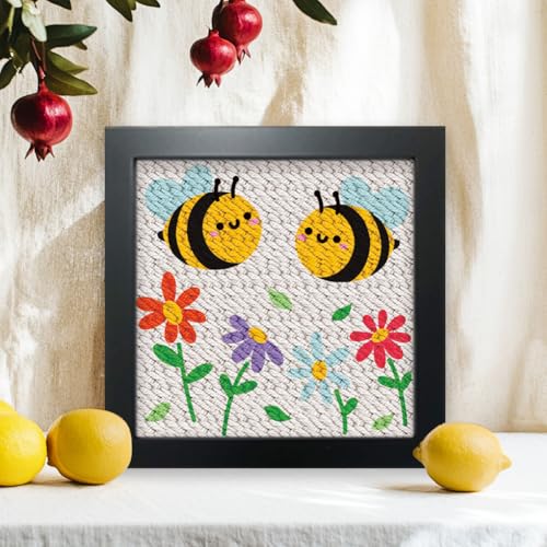 BEUNITONE 2 Sets DIY Punch Needle Kits for Beginners,Bee Pre-Printed Pattern,Embroidery Punch Needle Starter Kits for Adults,Includes Pre-Printed Cloth,Yarns,Hoops,Threader and Instructions - color: 10-Bee
