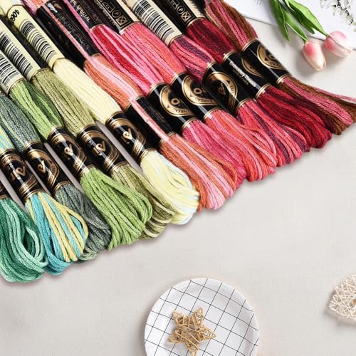 12 Skeins 105 Yards Cross Stitch Floss Embroidery Thread 6 Ply Variegated Friendship String Polyester Christmas Color Threads for Sewing Making Bracelets Clothes Stitching Decor Craft DIY - color: Christmas Color