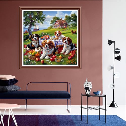 Dimensean Counted Cross Stitch Kit for Beginners, 11CT Unprinted Cross-Stitch Kit Easy Patterns Needlepoint Kit Cross Stitching Embroidery Kit Supplies-Little Dog Family Camping 18x18 inch - color: ColorDIY10