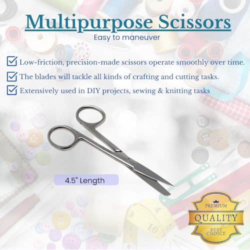 Sewing Embroidery Scissor 4.5" Art & Craft Shears German Grade Stainless Steel, Curved + Straight Tips, Snips, Thread Scissor Multi Usage, DIY Home Office Use (Sharp/Blunt - Straight) - style: Sharp/Blunt - Straight