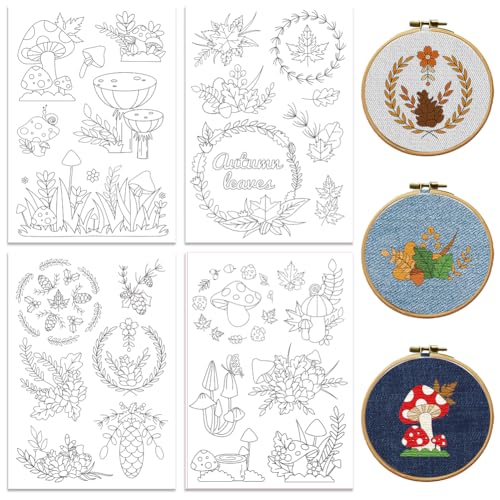 Peacoblue Pinecones & Leaves Stick and Stitch Embroidery Patterns - color: Pinecones & Leaves