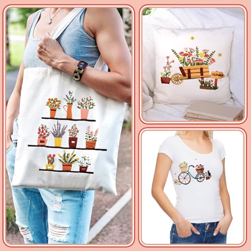 Kigley 5 Sets Embroidery Starter Kit for Adults Plant Lover Gifts for Women Beginners Flower Embroidery Shop Pattern Cross Stitch Set Flower Needlepoint Kits