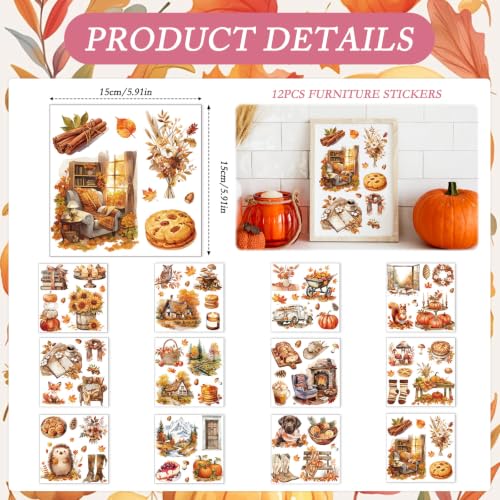 12 Pcs Fall Rub on Transfers for Crafts Furniture 5.9x5.9 Inch - color: Farm Farm