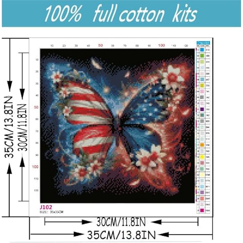 niurenmaoyi Stamped Cross Stitch Kits for Beginners,Counted Embroidery Craft Kits for Adults,Needlepoint Kits for Adults,American Flag Butterfly Wall Art 13.8X13.8In - color: Cross Stitch Kits0421-04