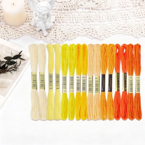 16 Skeins 131 Yards Multicolor Embroidery Thread Set 6 Ply 1.2mm Cotton Cross Stitch Embroidery Floss Friendship Bracelet String for Bracelet Making Knitting Stitching Sewing Crafts (Yellow) - color: Yellow