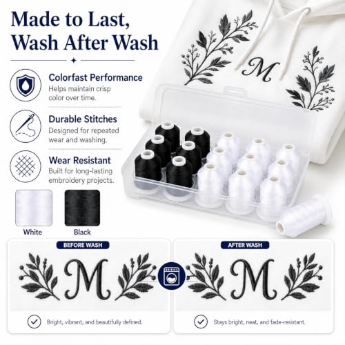 Simthread 15-Color Polyester Machine Embroidery Thread Set, 9W 6B - color: 15C-Black-White-Box