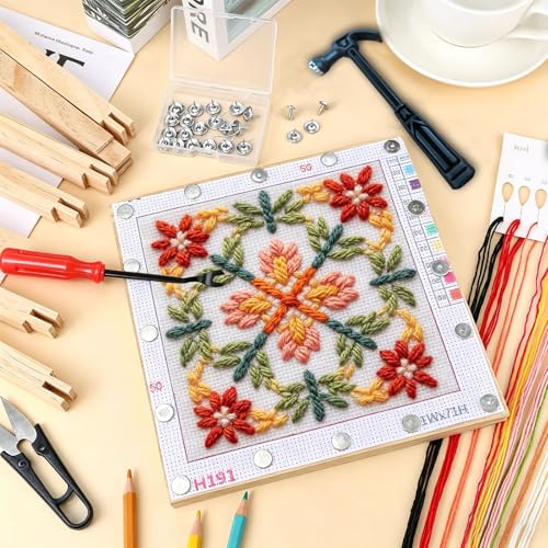 8 Sizes 16Pcs Needlepoint Stretcher Bars with Hammer, Tacks & Remover