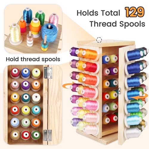 New brothread 129 Spools 360° Fully Rotating Wooden Thread Rack - color: Wood Color-129 Spools(DIY)