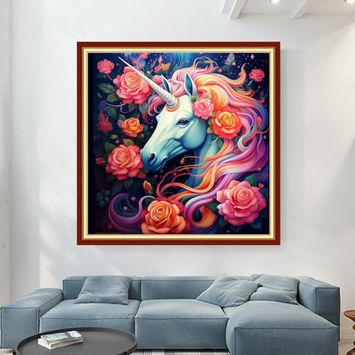 Magxvouy Cross Stitch Kits Stamped Full Range of Embroidery Kits,Cross Stitch Patterns Needlework Kits for Beginners 11CT Printed Kits&Colorful Unicorn 18x18 inch - color: Artcolor08