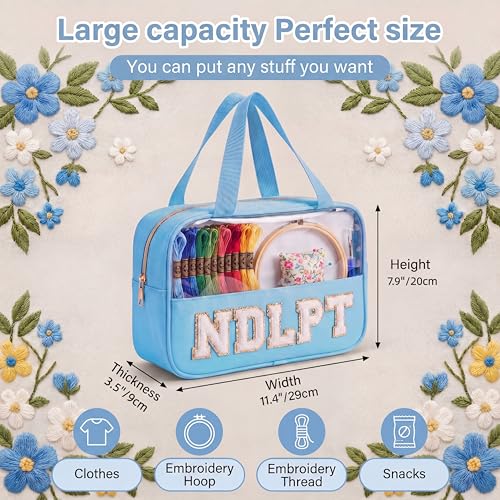 Needlepoint Project Bag Sewing Gifts Embroidery Sewing Bag Craft Storage Organizer NDLPT Clear Zip Pouch Bag - color: Blue, size: Cuboid-L
