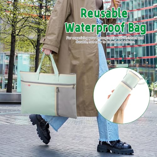 2Pcs A4 Waterproof Document Bag File Organizer, 3 Pockets Oxford Zipper Pouches for Organizing with Handle, Notary Bag for Paper Books Project Tote Bag, Green and Pink