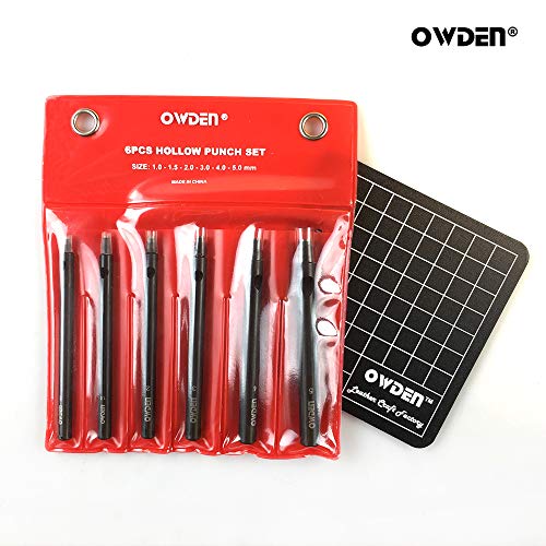 OWDEN Professional 6Pcs Leather Hollow Punch Set, 1.0-5.0mm,Slim Style.