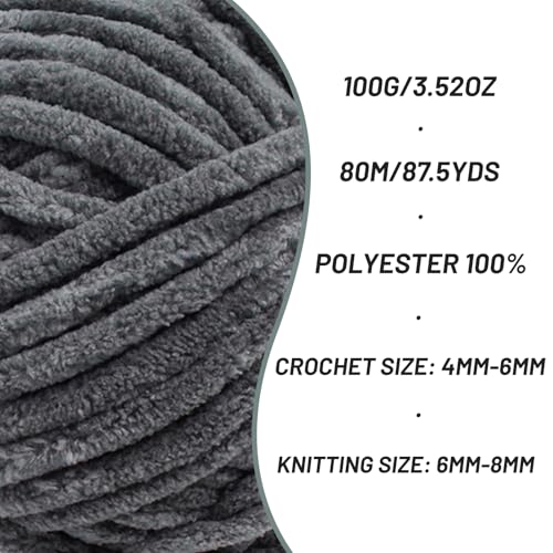 Chenille Blanket Yarn for Crocheting Size 5 Bulky Yarn 3 Dark Gray - color: 3 Dark Gray