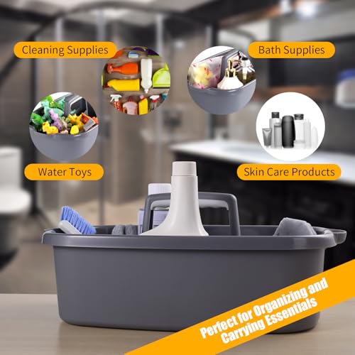 2-Pack Large Gray Cleaning Caddy for Cleaning Supplies with Handle - Portable Plastic Tote Organizer for Shower, Bathroom, Kitchen, Under Sink Storage