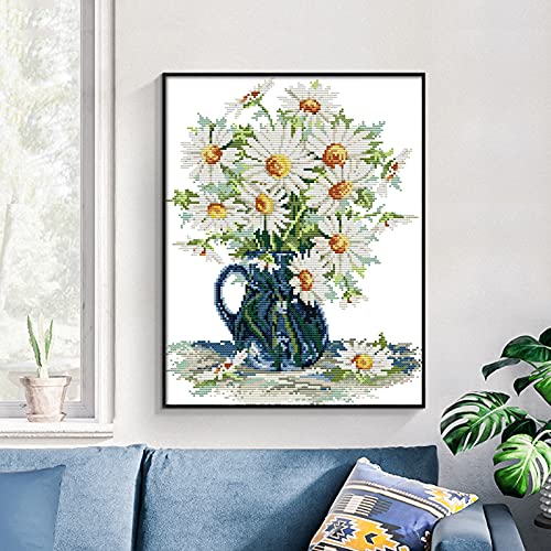 ITSTITCH Stamped Cross Stitch Kits for Beginners Full Range of Cross Stitching Preprinted Pattern for Kids or Adults, Embroidery Needlepoint Starter Kits-Daisy vase, 15x18 inch - color: Daisy vase, 15x18 inch