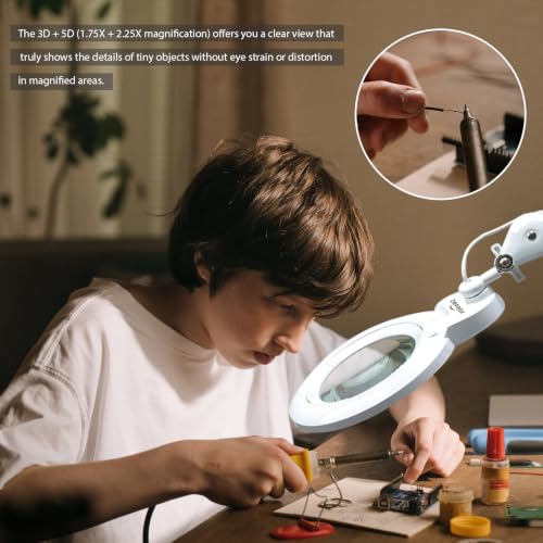 Magnifying Lamp with Clamp, 6-Inch Replaceable Lenses, White - color: White