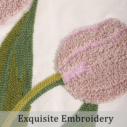 Embroidered Throw Pillow Covers 18x18 Pack of 2 Pink Tulip - color: Pink Tulip, size: 18" x 18" (Pack of 2)