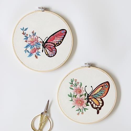 Bonroy 4 Sets Embroidery Kit for Beginners,Embroidery Art Craft Handy Sewing Include Clothes with Pattern,Embroidery Hoops, Instructions,Color Threads Needle (Butterfly) (CX-55) - color: Butterfly