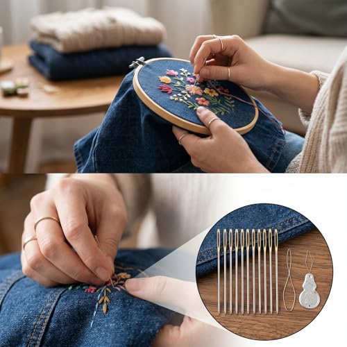 30PCS Cross Stitch Needles Size 22 Stainless Steel Large Eye Hand Sewing Needles with Transparent Box Needlepoint Needle
