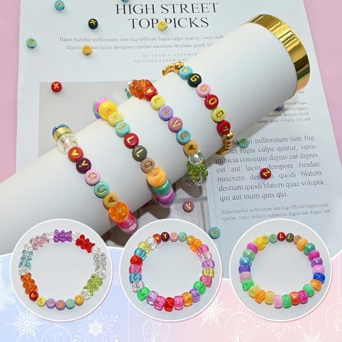 Amaney 1400pcs Letter Beads 4x7mm Gold on Colors Round Acrylic Alphabet A-Z Heart Beads and Crystal Line for Jewelry Making Bracelets Necklaces Key Chains - color: Gold on Colors, size: 7x4mm