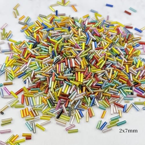 90g Glass Bugle Beads 7x2mm Embroidery Tube Glass Spacer Bulk Small Craft Long Beads for Necklaces Bracelets Earrings DIY Jewelry Making(Purple) - color: Purple