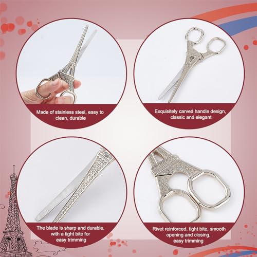 SUNNYCLUE 1Pcs 2 Styles Eiffel Tower Sewing Scissors Cover Stainless Steel Vintage Embroidery Scissors with Imitation Leather Sheath for Art Work Fabric Paper Cutting Craft Threading Household Daily - color: Light Gold-1pc-tower Scissors With Cover