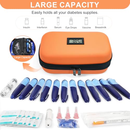 Insulin Cooler Travel Case TSA Approved 2*180g Ice Pack,Temp Display - color: Orange