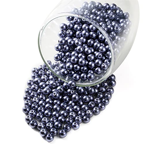 YouLuo 200Pcs Glass Pearl Beads for Jewelry Making,Glass Beads for Bracelet - color: Dark Grey, 6mm
