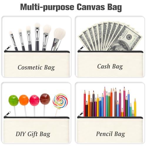 ZeeDix Small Canvas Zipper Pouch for Makeup Pencil Travel Storage 8.3x5 In - color: Beige, style: 8 Pcs