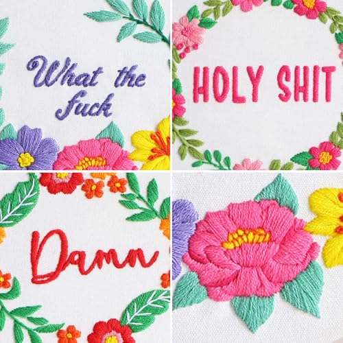 Louise Maelys 3 Pack Floral Quote Embroidery Kit for Beginners Craft - color: funny flowers