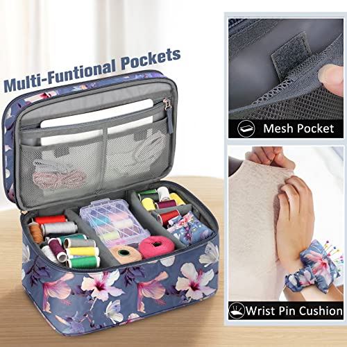 FINPAC Double-Layer Sewing Accessories Storage and Organizer Case Bag - color: Blooming Hibiscus