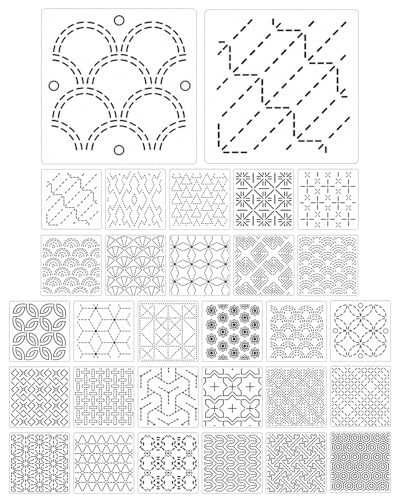 eZAKKA 30Pk Sashiko Stencils 4.7x4.7in, Reusable Patterns for Craft Sewing - color: Sashiko Pattern Set(30Pcs)