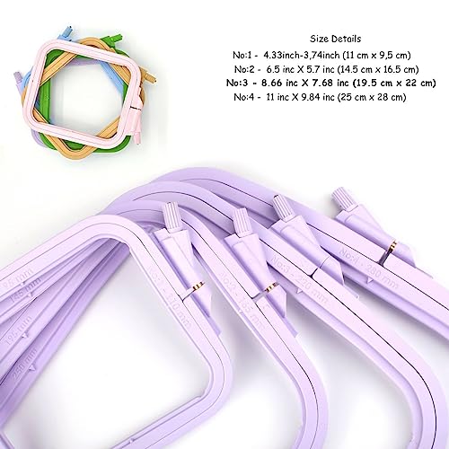 Nurge Square Embroidery Hoop - Plastic Cross Stitch Frame for Needlepoint & Embroidery - Adjustable Craft Hoop - Lilac - No:3 (Medium) - color: Lilac, size: No:3 (Medium)
