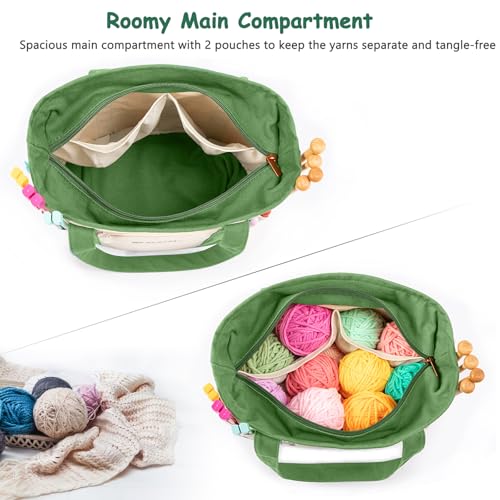 MYBAGZING Yarn Bags for Crocheting,Canvas Crochet & Knitting Tote Organizer - color: Lime, size: Medium-12.5“