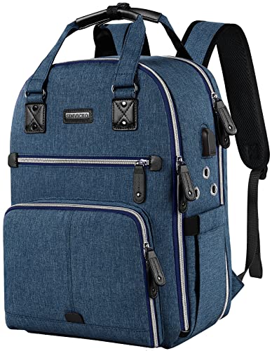 SINVICKO Crochet Bag, Knitting Bag Backpack and Totes Organizer with USB Charging Port, Large Yarn Storage Tote Bag - color: Blue