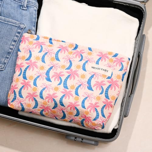 Pink Palm Tree Makeup Bag Zipper Cosmetic Toiletry Pouch Summer for Travel - color: Coco Seaside