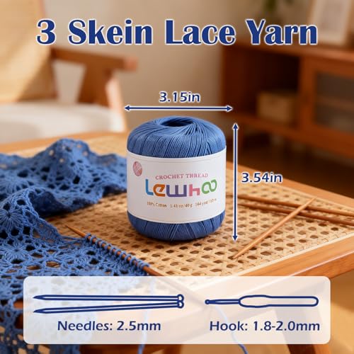 Crochet Thread, 3 Pack Size 3 Cotton Crochet Yarn Ball Set Blue - color: Blue