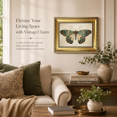 Vintage Gold Framed Butterfly Wall Art,Retro Natural Butterfly Canvas print - color: Butterfly Gold Framed, size: 11"L x 9"W