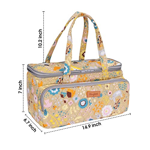 Yarn Storage Organizer with Grommets - Portable Crochet & Knitting Bag for Skeins, Hooks, Needles & Accessories (Flower-Yellow) - color: Flower-Yellow