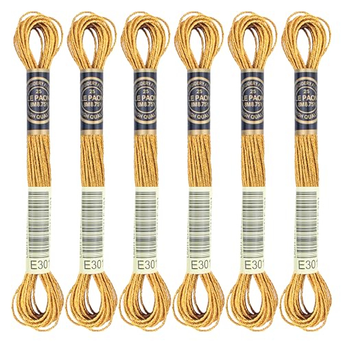 6 Skeins Embroidery Thread, Metallic Bronze Embroidery Floss Friendship Bracelet String, Polyester Cross-Stitch Threads for Hand Embroidery, String Art - color: bronze