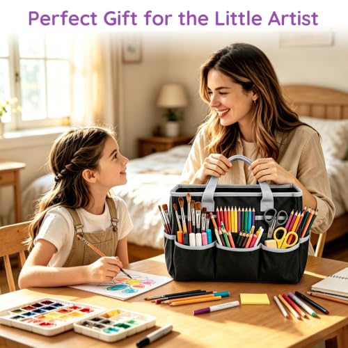 Craft Organizer Tote Bag, Art Supply Storage Bag for Art Supplies - color: Black & Gray (6.5"D x 13"W x 8.5"H)