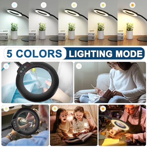 IVMAIE 12X Magnifying Glass with Light, Real Glass Lens, 5 Color Mode - color: Black