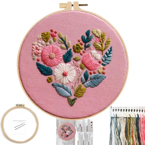 FONNUY I Love You Embroidery Kit for Beginners, Pre-Stamped Pattern Kits, Romantic Anniversary for Women Men, Valentine's Day Gifts Thread Needlework, 8'' Hoop (Love 03) - color: Love 03