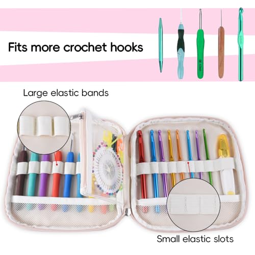 Crochet Hook Case,Portable Zipper Storage Organizer Bag for Crochet Hooks, Knitting Needles, Project & Sewing Supplies, Lightweight,Easy to Hold (No Accessories Included).Green Cartoon Flower - color: green cartoon flower