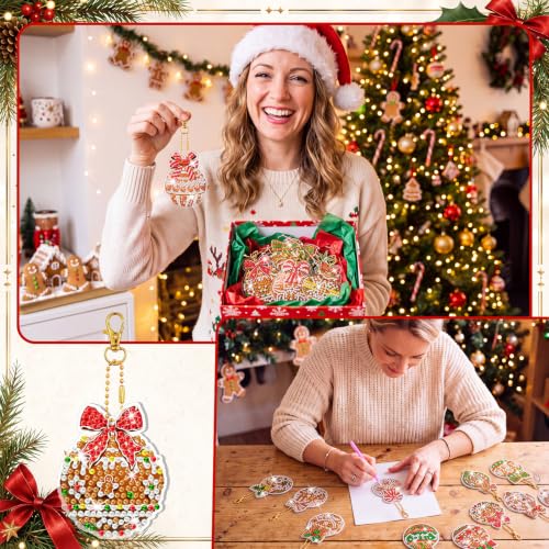 Tondiamo 20 Pcs Christmas Gingerbread Diamond Painting Keychains Kit - style: Gingerbread Lampball