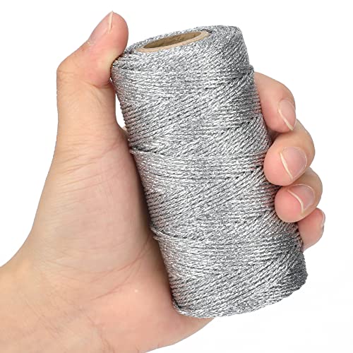 jijAcraft 328 Feet Silver String Twine - 1.5mm Metallic Ornament Thread Gift Wrapping - Inelastic Macrame Glitter Gold Cord for Gift Wrapping, DIY Crafts, Bracelets - color: Silver, size: 328 Feet