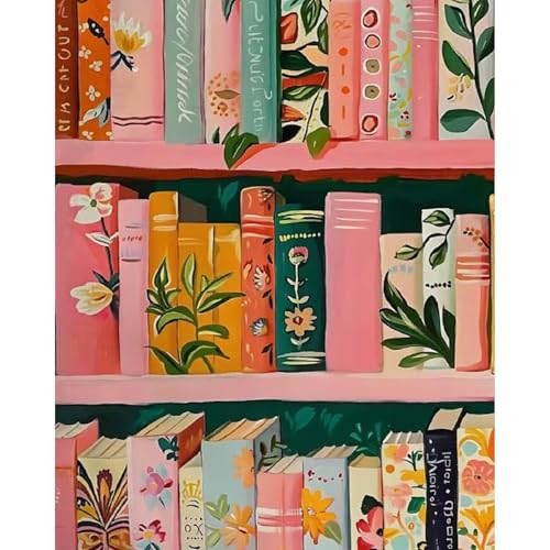 gganmtere Books Stamped Cross Stitch Kits, DIY Bookshelf Cross Stitch Ornament Kits for Adults Beginners Without Frame, Counted Embroidery Needlepoint Kits Home Decor 12x16inch - color: SZX-371-3