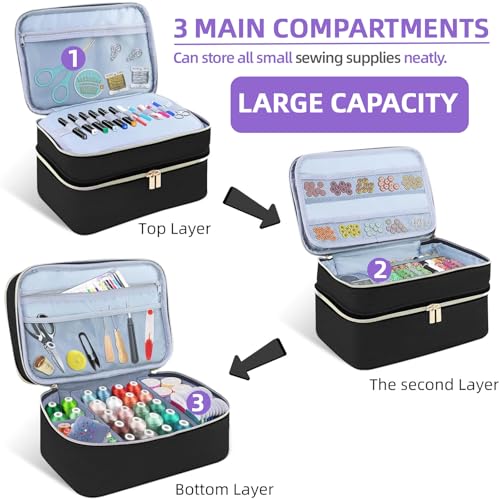 Sewing Supplies Organizer Bag 11.5"x 8"x 6" Sewing Box for Women Sewing Organizer Small Storage Bag Sewing Basket Travel Sewing Box for Sewing Supplies, Scissors, Thread, Pins, Needles, Clips (Black) - color: Black