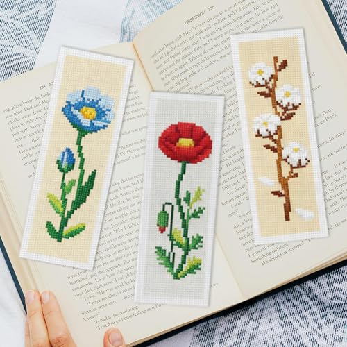 INFUNLY 6PCS Cross Stitch Bookmark Kit for Adults Rose Tulip Stamped Embroidery Bookmark Kit with Backing Felt Floss Instruction for Book Lovers Readers - style: Single Flower