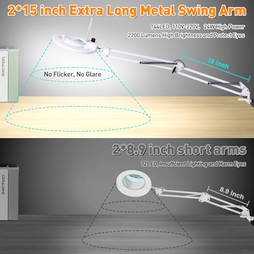 2200 Lumens Magnifying Lamp with Light, 10X Real Glass Lens - color: White